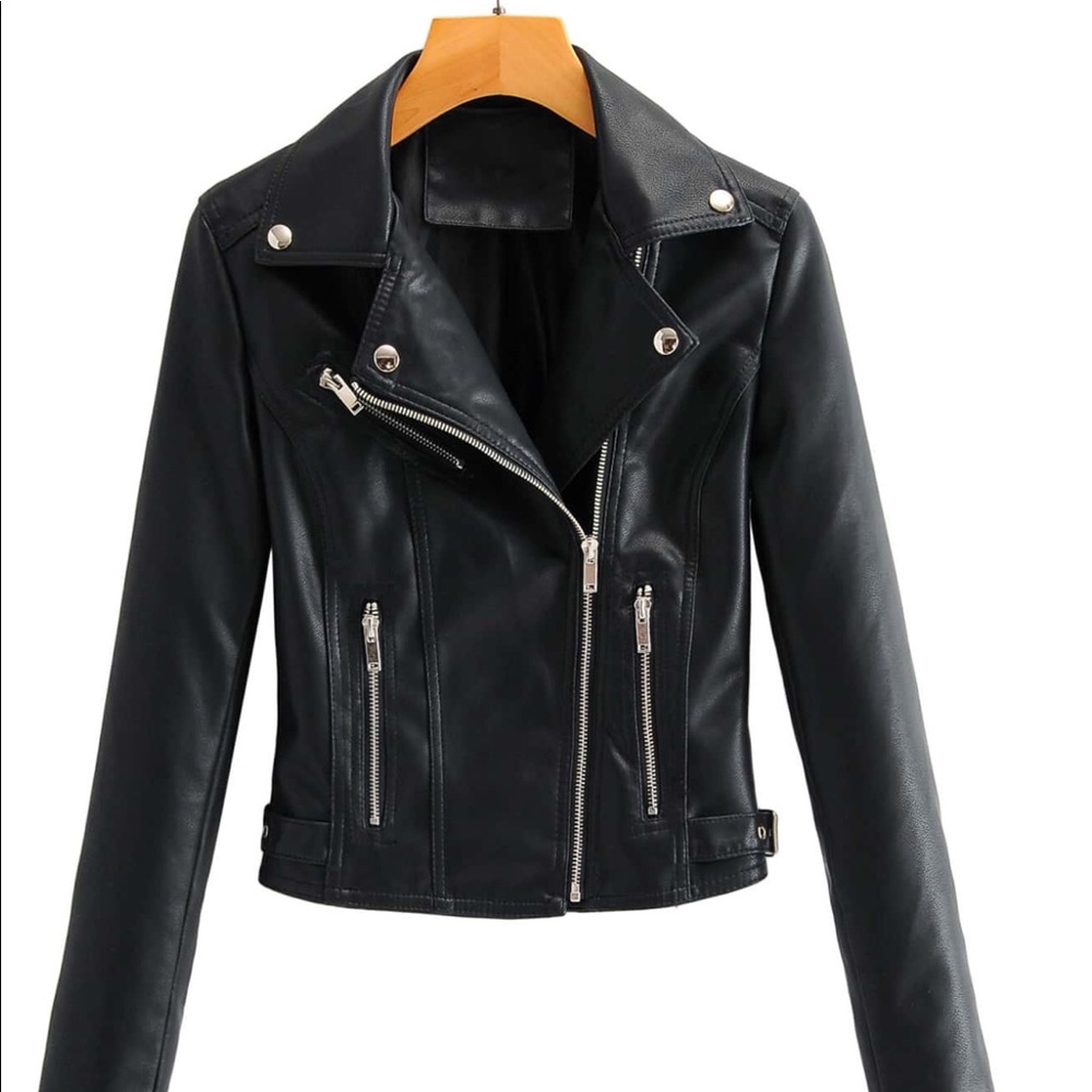 PU biker jacket with zipper